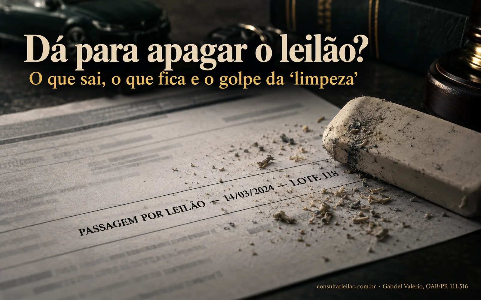 Borracha tentando apagar sem sucesso uma linha impressa de passagem por leilão, ilustrando que o registro não some.